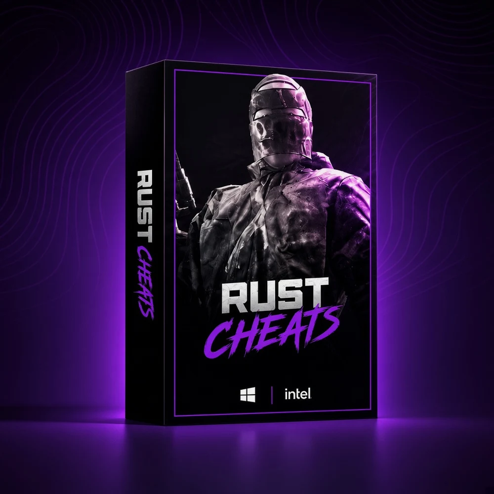 Rust Cheats Product Details Rust Cheats purple product box for Windows PC